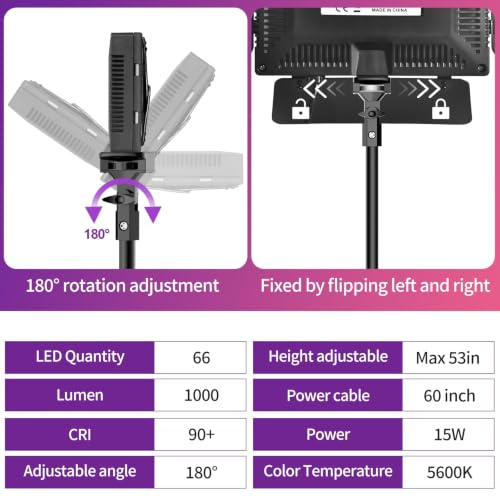 2 Pack LED Video Light with 53inch Adjustable Tripod Stand (15W / 23-53inch)