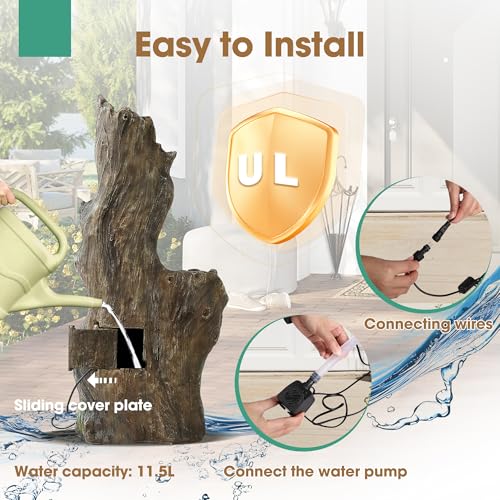 40" H Water Fountain Outdoor (Brown - Stump)