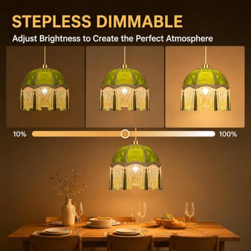 Plug in Pendant Light Hanging Lights with Plug in Cord Fringe Green Hanging Lamp Gold Mid Century Vintage Dimmable Tassel Flower Plug in Chandelier Ceiling Fixture Victorian Boho 2 Pack (Pendant Light-26)