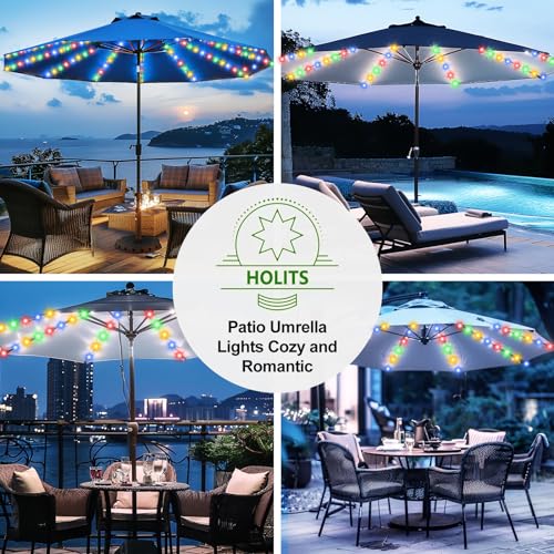 Patio Umbrella Lights Cordless 120 LED Table Umbrella Lights with Remote Control Battery Operated Waterproof Parasol String Lights for 7 (Multicolor)