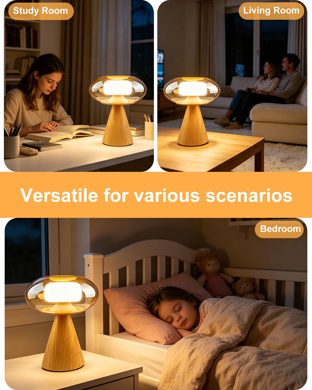 Mushroom Table Lamp Dimmable RGB Ambient Lighting Bedside Lamp (24-Walnut-Mushroom)