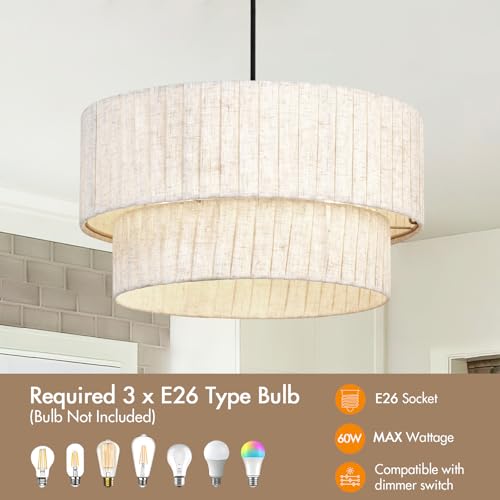 18" Modern Double Drum Fabric Pendant Light