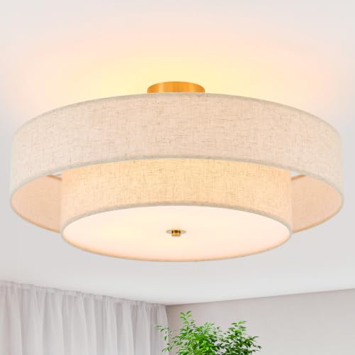 25.6" Large Gold Semi Flush Mount Ceiling Light (Gold - Drum - 25.6")