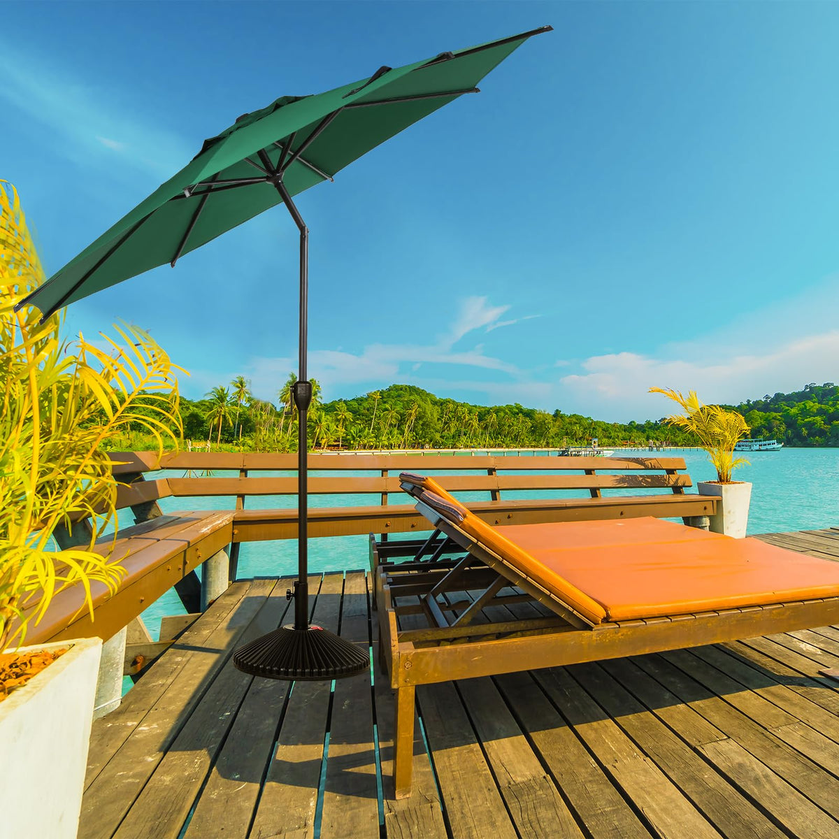 11FT Lyon Outdoor Patio Umbrella Outdoor Table Umbrella with Push Button Tilt and Crank Market Umbrella 8 Sturdy Ribs UV Protection Waterproof for Garden Deck Backyard Pool Dark Green (11 FT(8 Ribs) / Dark Green)