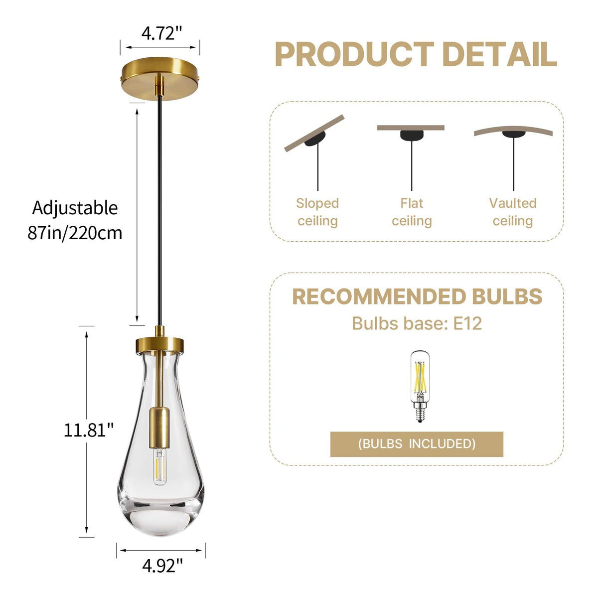 Single Raindrop Pendant Lights (Gold / 1 Head)