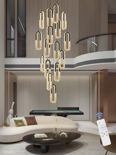 H138 Large Chandeliers for High Ceilings Crystal Ring Chandelier 16 (Black / 16 Rings (New))