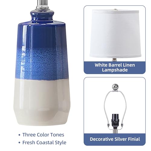 20.5" Ceramic Blue Lamps for Nightstand Set of 2 (Navy Blue-S)