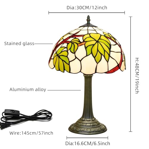 12 Inch Tiffany Lamp Grape Leaf Stained Glass Bedroom Table Lamps Village Retro Country Style For Living Room Side Bedside Kitchen Nightstand Office Dormitory Home Decor Accent Reading Desk Light (Leaf Lamp)