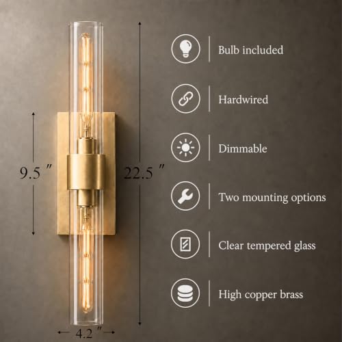 Hardwired Brushed Brass Wall Sconce (Gold / 1 Pack)