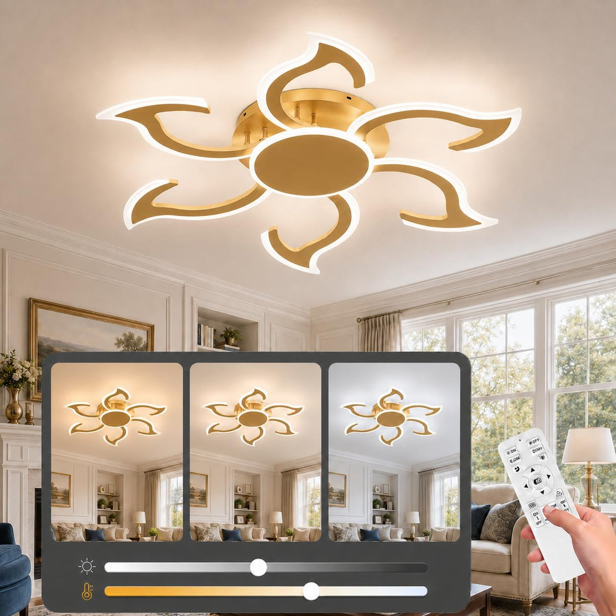 36.2 Inch Modern LED Ceiling Light (Gold)