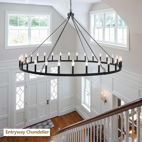 Black Extra Large Wagon Wheel Chandelier (Black-30 lights)