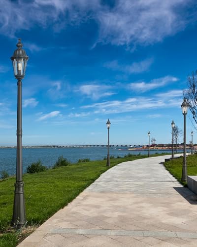 HWH Outdoor Pole Lights with Post 85'' Aluminum Lamp Post Light Fixtures with Seeded Glass
