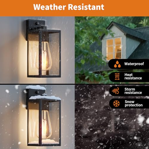 2 Pack 13‘’ Dusk to Dawn Outdoor Wall Light Fixture (Black / Medium-13.3'')