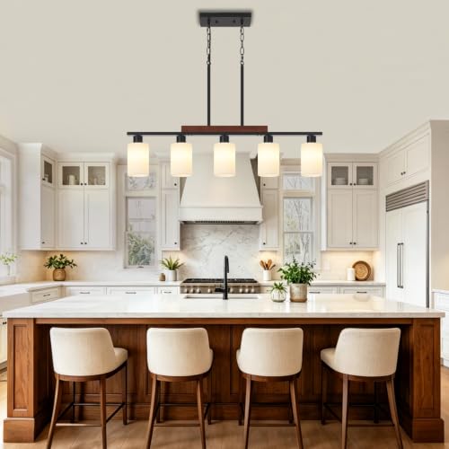 Farmhouse Kitchen Island Lighting (5-Light White Glass)