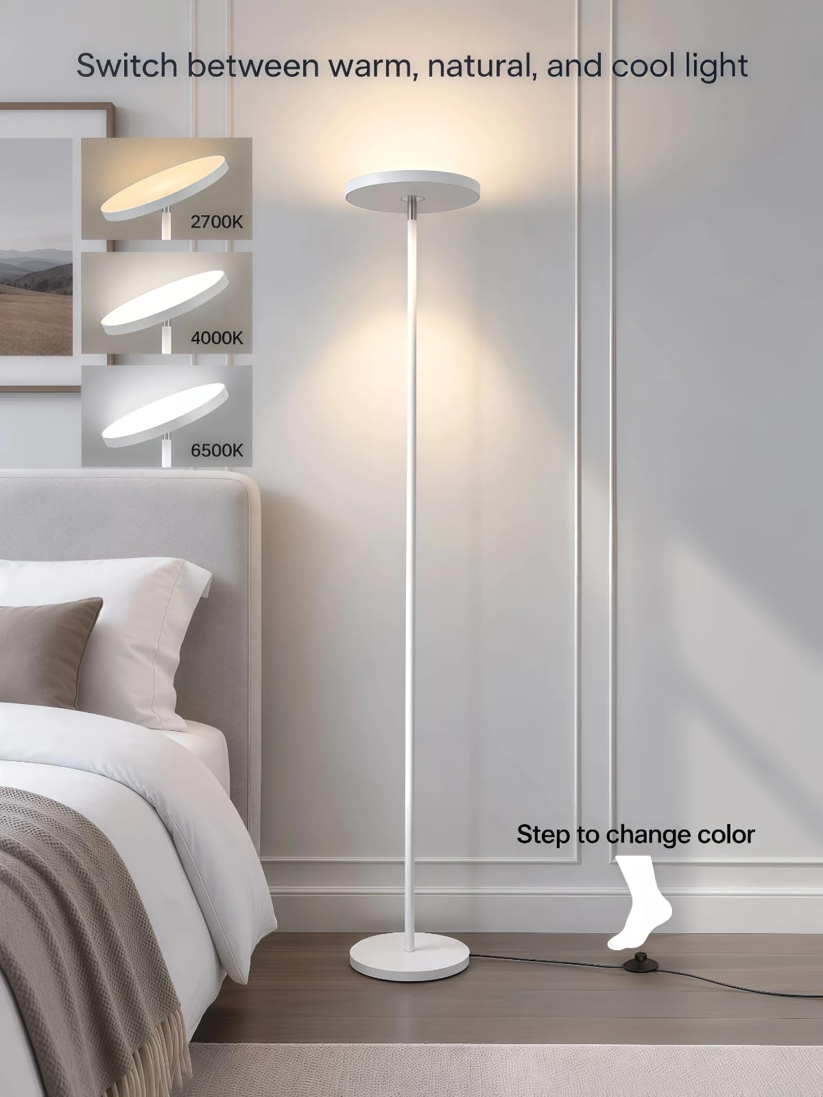 LED Floor Lamp for Living Room (White)