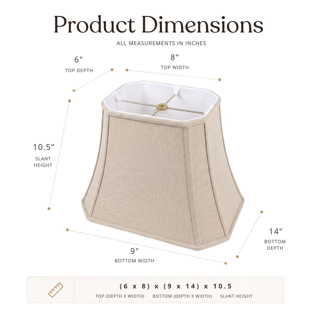 BSO-710-14LNBG Rectangle Cut Corner Basic Lamp Shade, (6x8) x (9x14) x 10.5, Linen Beige ((6x8) x (9x14) x 10.5 / Linen Beige)