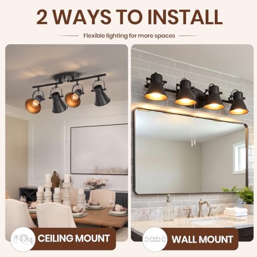 4 Light Black Track Lighting with Pull Chain (4-Light / Black Pull Chain)
