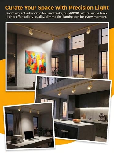 10W Dimmable Gold Track Lighting Heads H Type LED Track Light Replacement Fixtures Bright 4000K Cool White Ceiling Spotlight for Accent Task Art