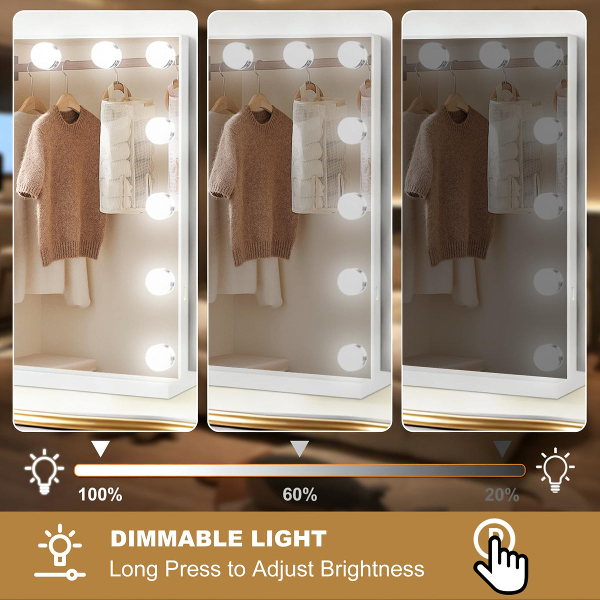 Vanity Mirror with Lights (White / 26"L x 20"W)