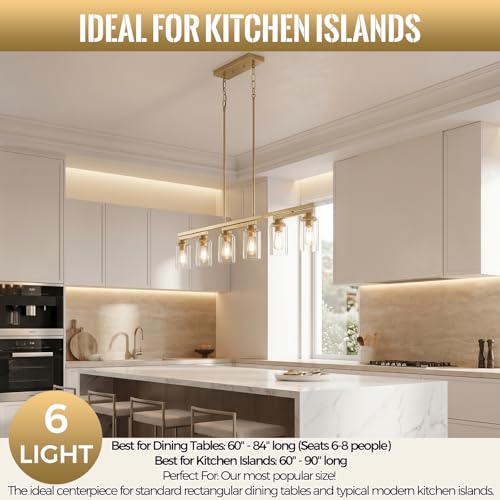 6 Light Brushed Gold Linear Chandelier (Gold+Clear Glass / 6 Light)
