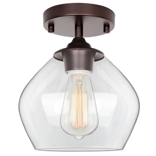 Modern Semi Flush Mount Ceiling Light with Clear Glass Shade (Brown)