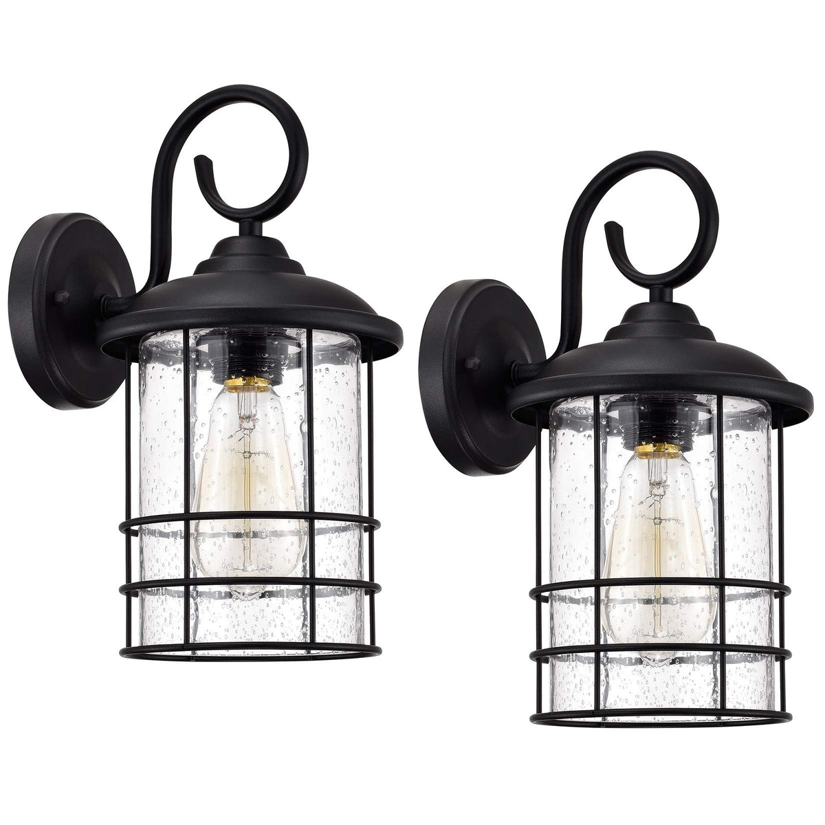 Matte Black Outdoor Wall Lantern 2 (Black / 2 Pack H12.25")