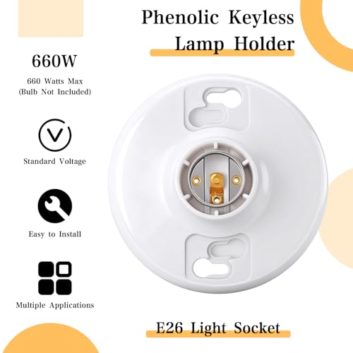 6 Pcs E26 Light Socket Medium Base Lamp Holder White lamp Socket