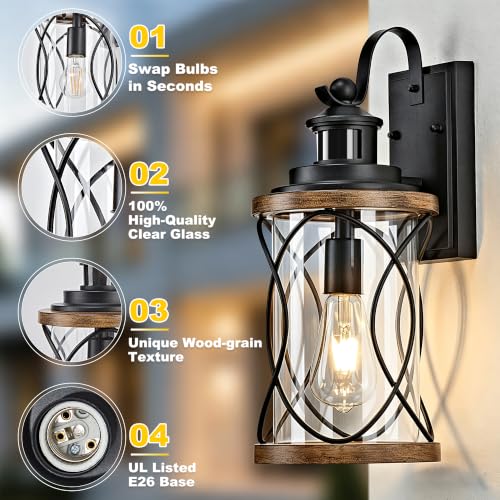 16" Farmhouse Motion Sensor Wall Light (Wood Grain / 16''(1-Pack))