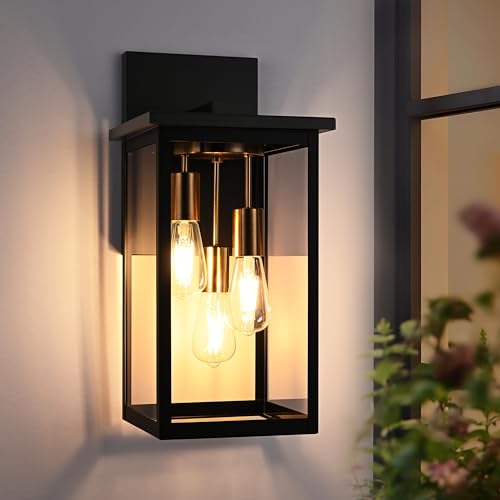 3 Light Large Outdoor Wall Light Fixture (Black & Brass / 3-Light, 1-Pack)