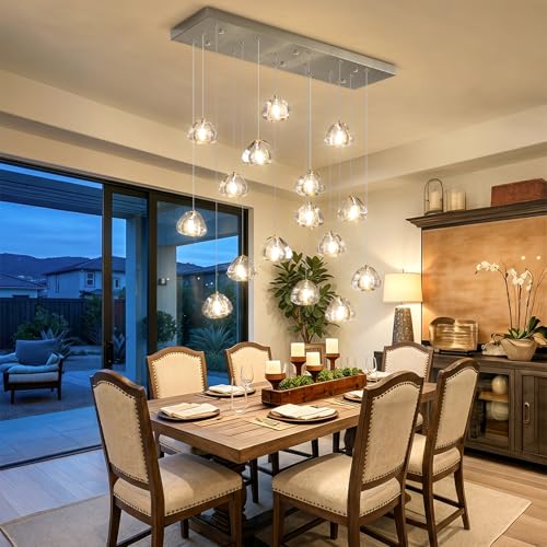 Brushed Nickel Rectangular Chandeliers for Living Dining Room Light Dimmable High Ceiling Pendant Lights Fixtures Lighting Chandelier for Foyer Entryway Lighting (Brushed Nickel / 16 lights)