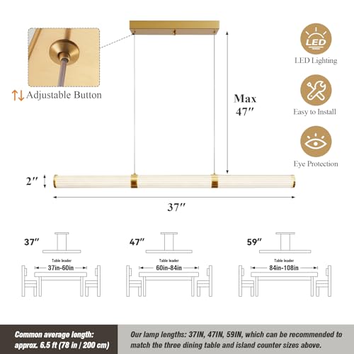 Modern Linear Chandelier Gold Linear Pendant Light Fixture (Gold / 37IN)