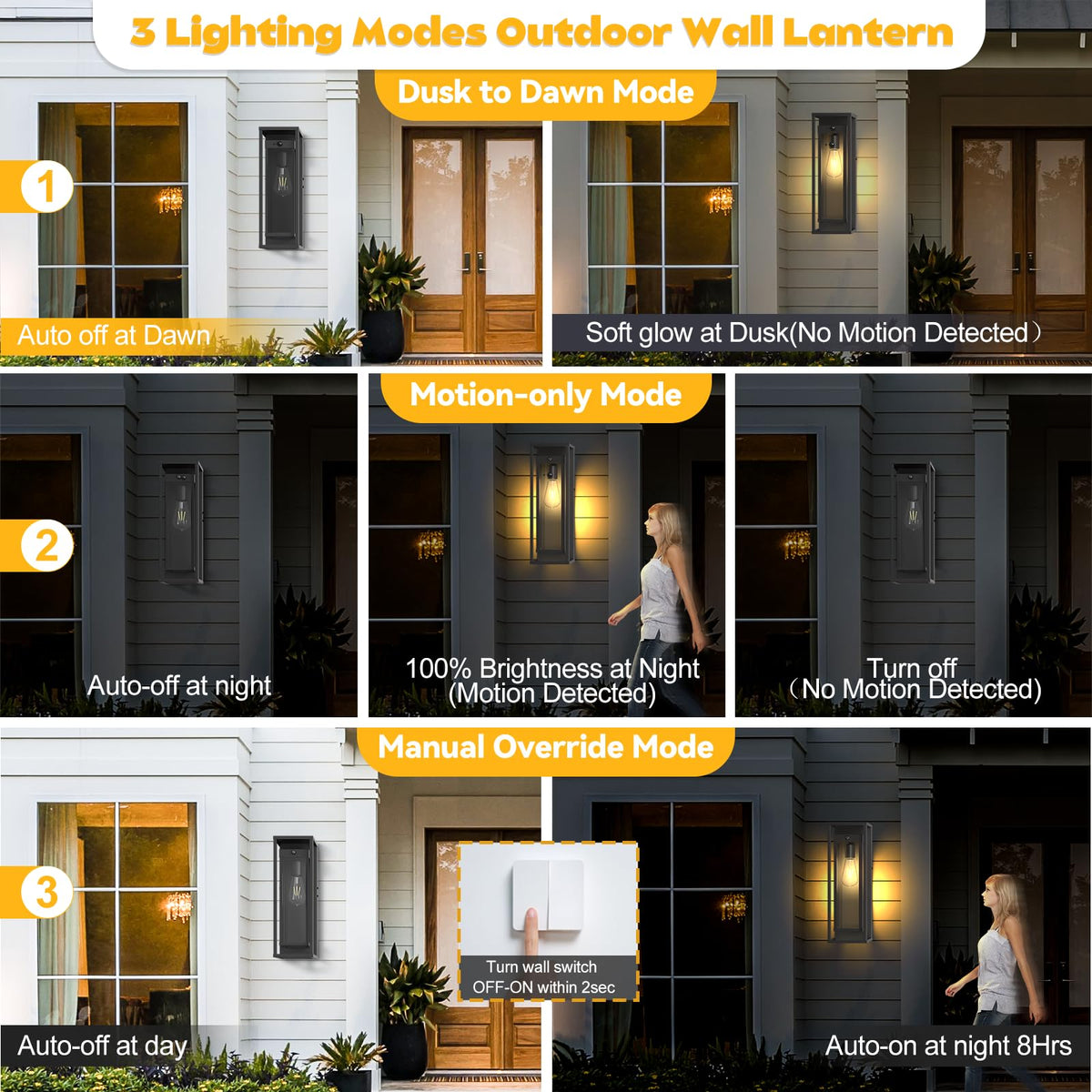 2 Pack Motion Sensor Outdoor Wall Light 15in Large Porch Lights for House (Montion Sensor / 15in)