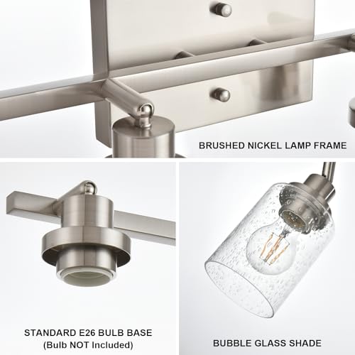 2 Light Brushed Nickel Kitchen Track Lighting Fixtures Ceiling Mount Track Lighting Kit with Bubble Seeded Glass Shade Modern Bathroom Tracking Vanity Lights Ceiling Tracking Accent Shop Light (Brushed Nickel / 2-Light)