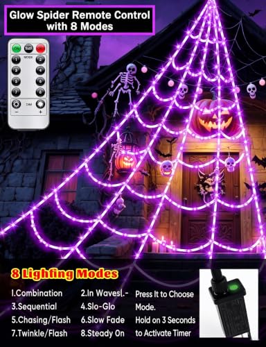 Spider Webs Halloween Decor Lights (New Orange-Purple Grid Luminous Net)