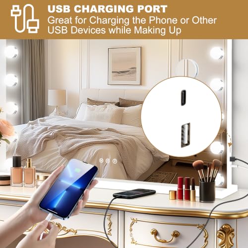Vanity Mirror with Lights (White / 44"L x 30"W)