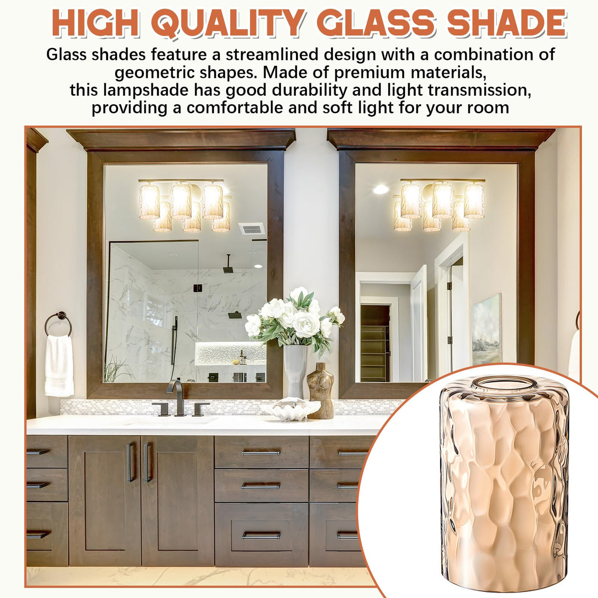 8 Pcs Amber Hammered Glass Lamp Shade Replacement (Amber / Hammered)