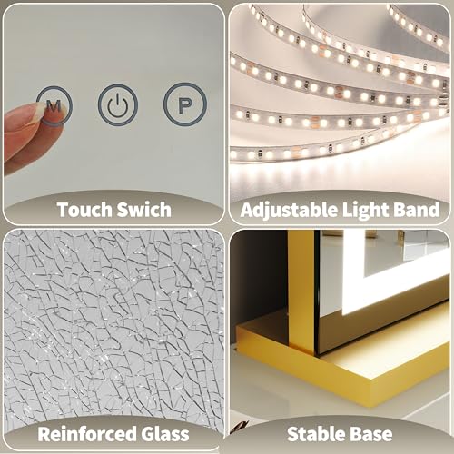 23" x 18" Vanity Mirror with Lights (Gold / 23"L x 18"W)