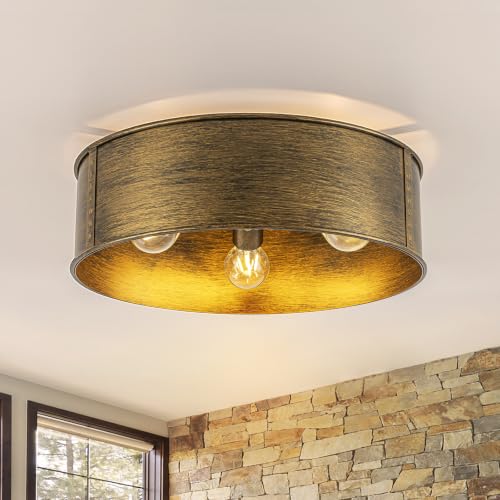 3 Light Farmhouse Metal Drum Flush Mount Ceiling Light Copper Bronze (Copper Bronze / 17")