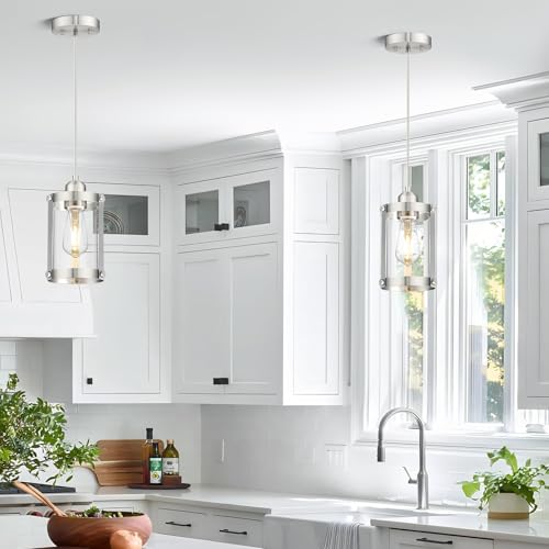 Brushed Nickel Pendant Lights Kitchen Island (Nickel + Clear Glass / 1-Light Pendant, 1 Pack)