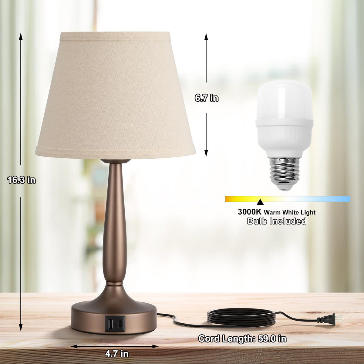 Brown Touch Table Lamp for Bedroom (Brown)