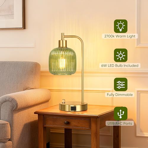 Green Glass Table Lamps Set of 2 (Gold&Green)