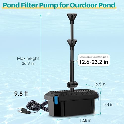 Solar Pond Filter Fountain with Battery Backup for Small Pond