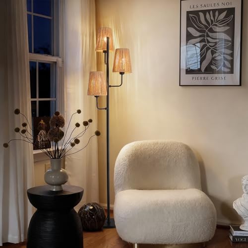 Boho Rattan Floor Lamp (Gold-Rattan 5)