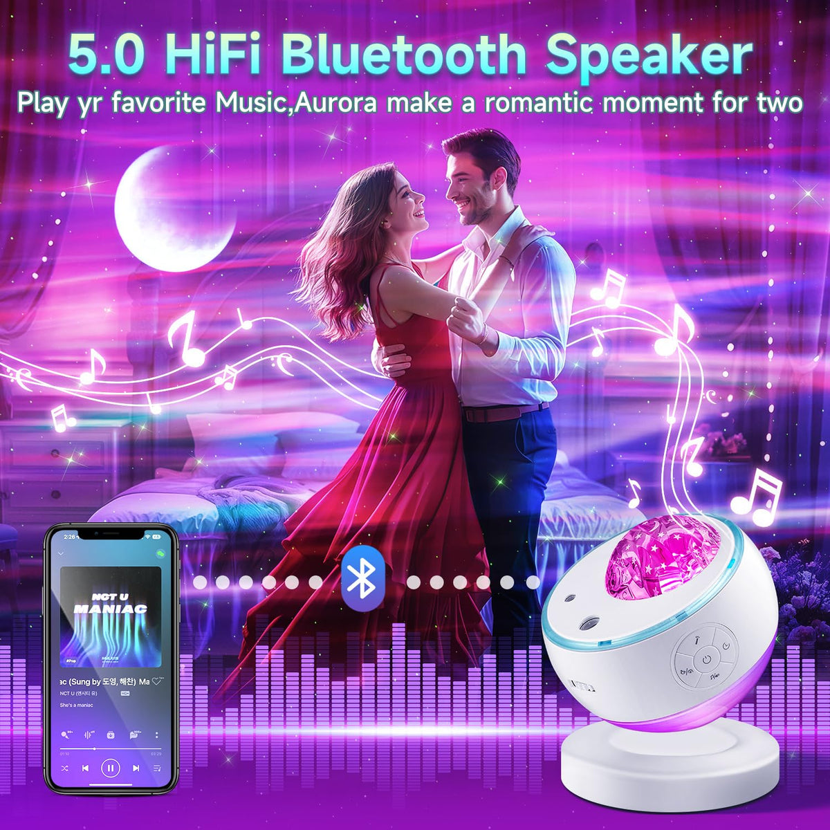Northern Lights Projector Galaxy Projector with 300+ Light Effects Sound Machine (White)
