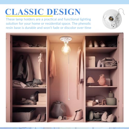 2 Pack Phenolic Resin Light Socket with Outlet and Pull Chain (Phenolic Resin)