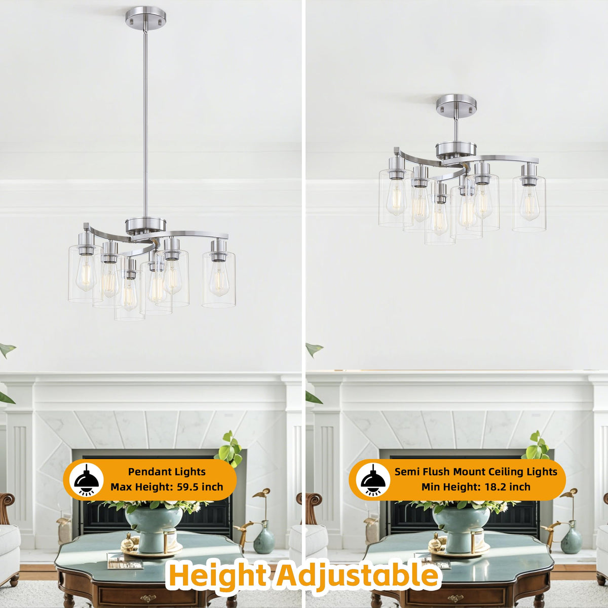 6 Light Modern Chandelier (Brushed Nickel)