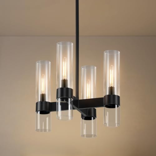 4 Lights Black Farmhouse Chandelier for Dining Room with Glass Cover 15" (Black / 4-Light L15")