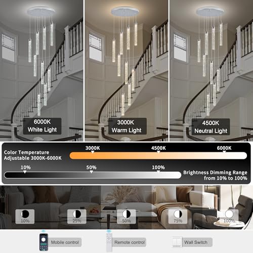 9 Lights High Ceiling Crystal Staircase Chandelier Silver (Chrome / 9 lights)