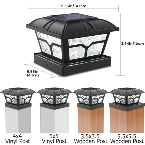 Solar Post Cap Lights Outdoor 2 Modes (Black / 6 Pack)