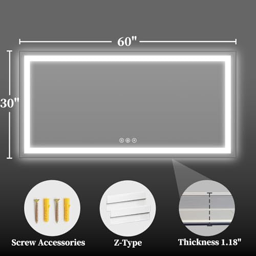 60"x30" LED Bathroom Mirror with Lights (Frontlit & Backlit / 60"L x 30"W)